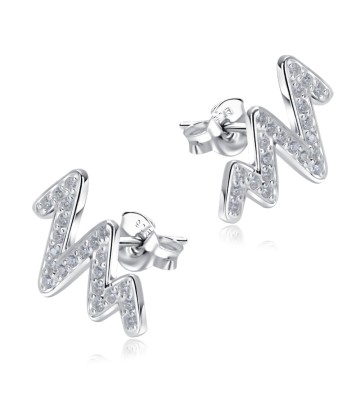 Sharp Wavy Line With CZ Stone Silver Ear Stud STS-5492